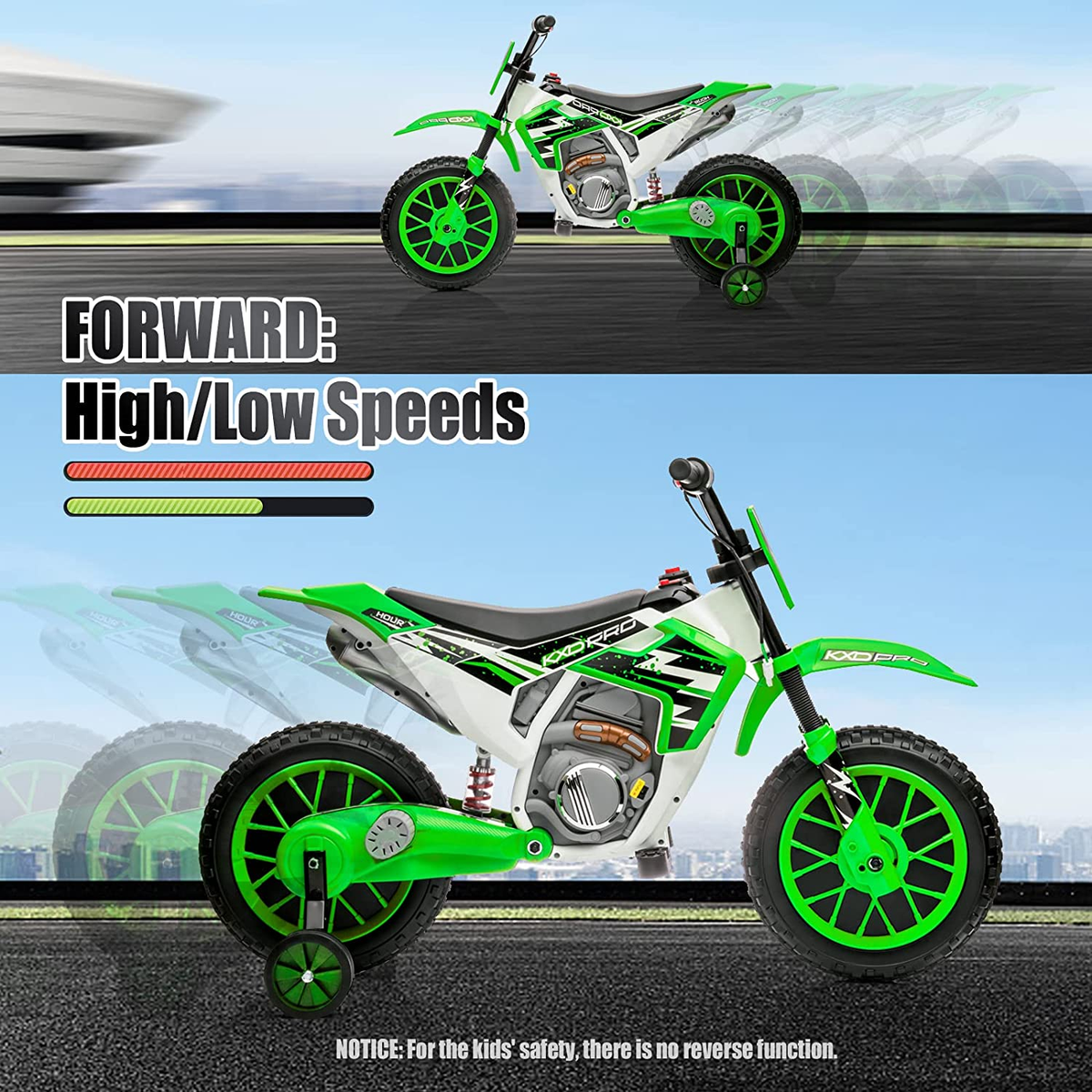 Electric Kids Dirt Bike with Training Wheels - 12V7AH Battery Powered,