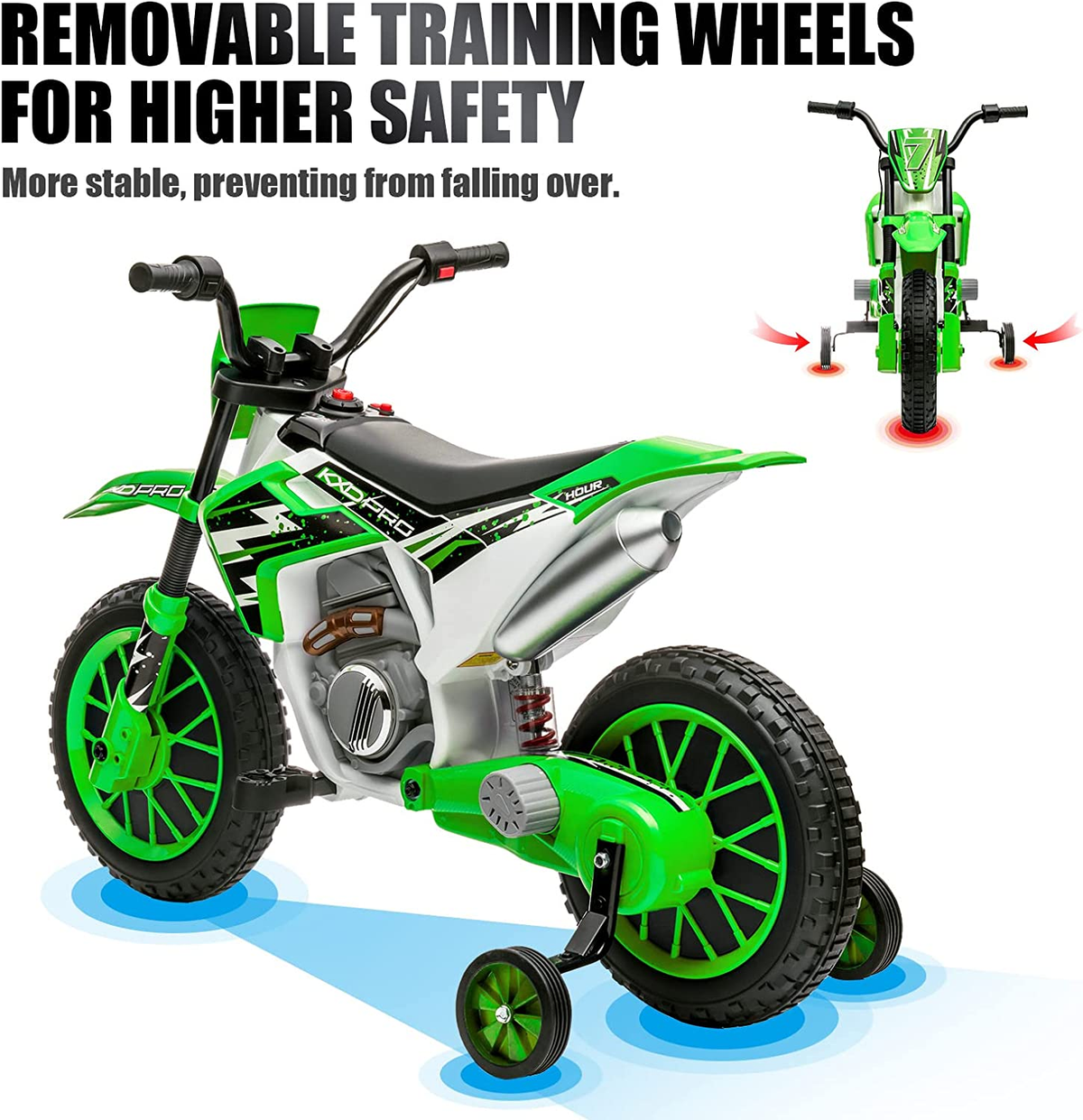 Electric Kids Dirt Bike with Training Wheels 12V7AH Battery Powered