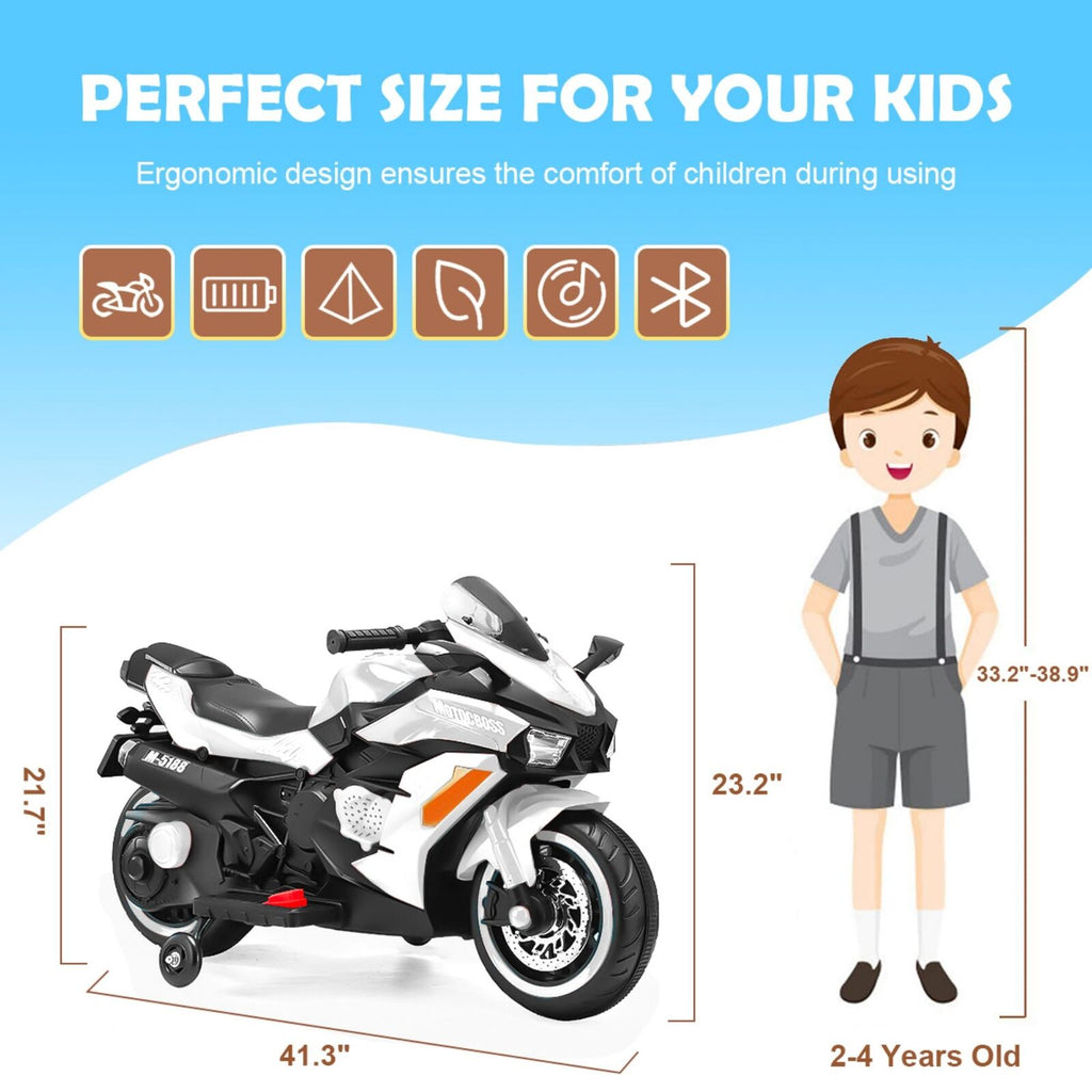 Electric Kids Motorbike with Rechargeable Battery White