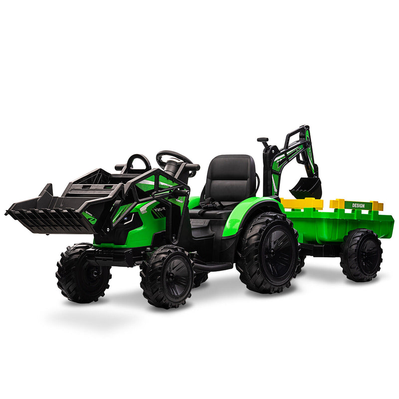 Electric Tractor Ride-On Toy Car for Kids with Trailer & LED Lights 