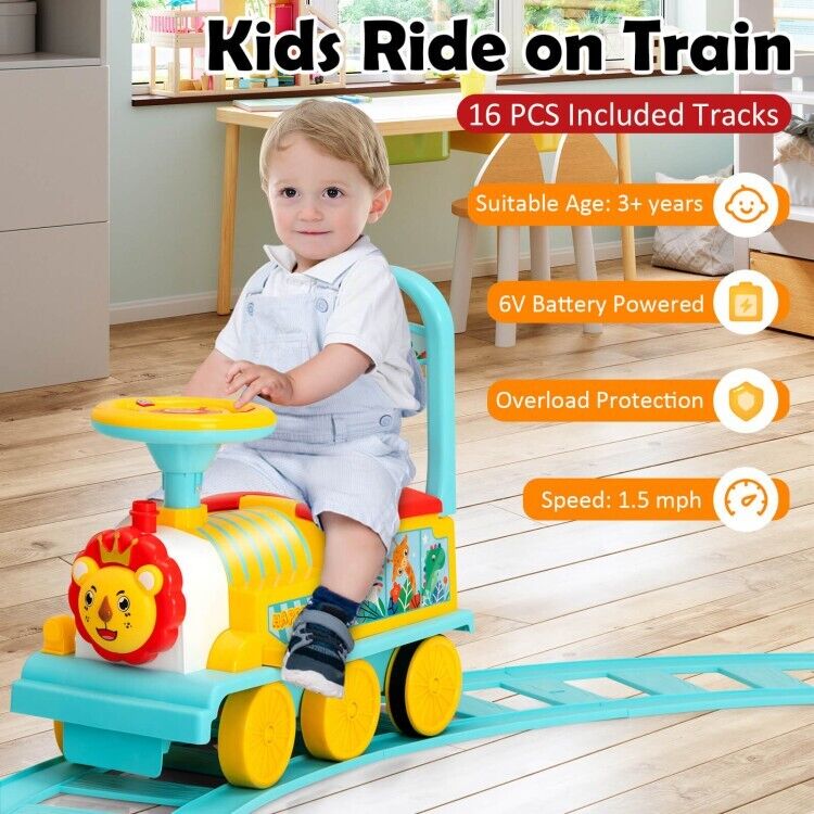 Kids Portable Train Rides Electric Kids Ride On Train Set with Hidden Storage and 16-Piece Track