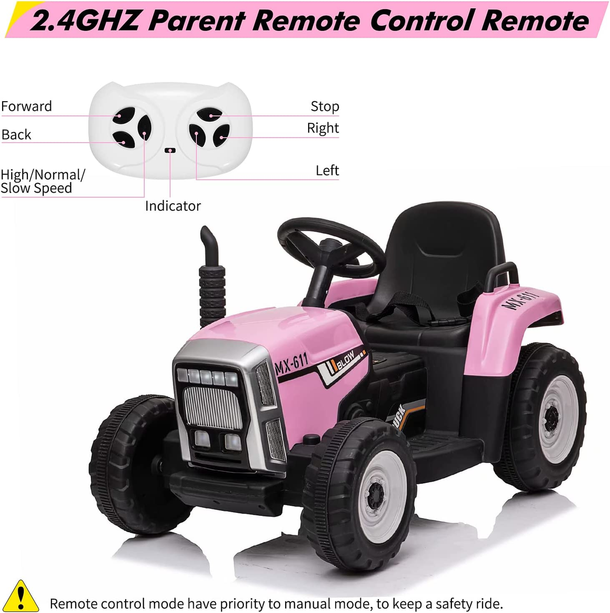Electric Ride-On Tractor for Kids with Trailer and Parental