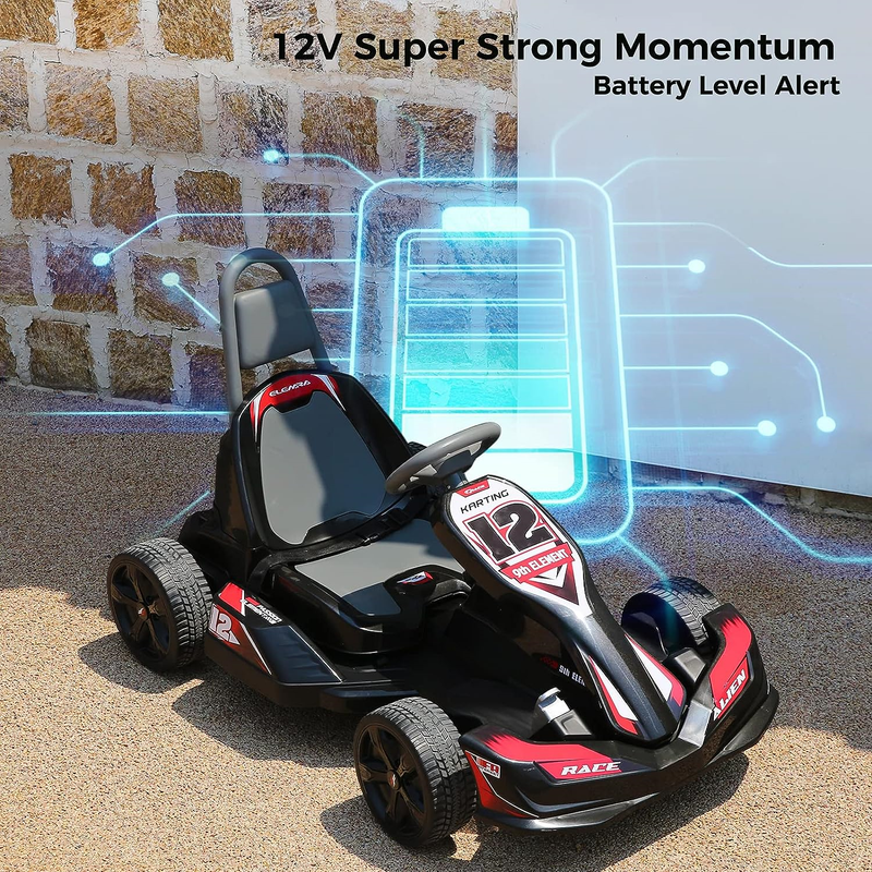 ELEMARA 12V 2WD Electric Go Kart for Kids - Battery Powered Ride On Ca