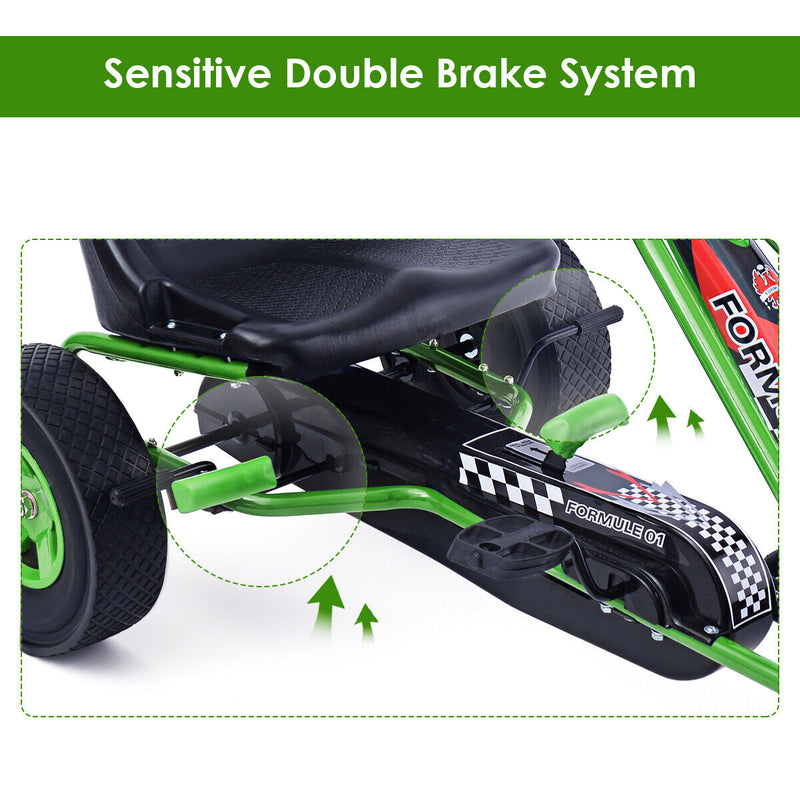 Green Adjustable Seat Pedal-Powered Kids Go Kart with 4 Wheels