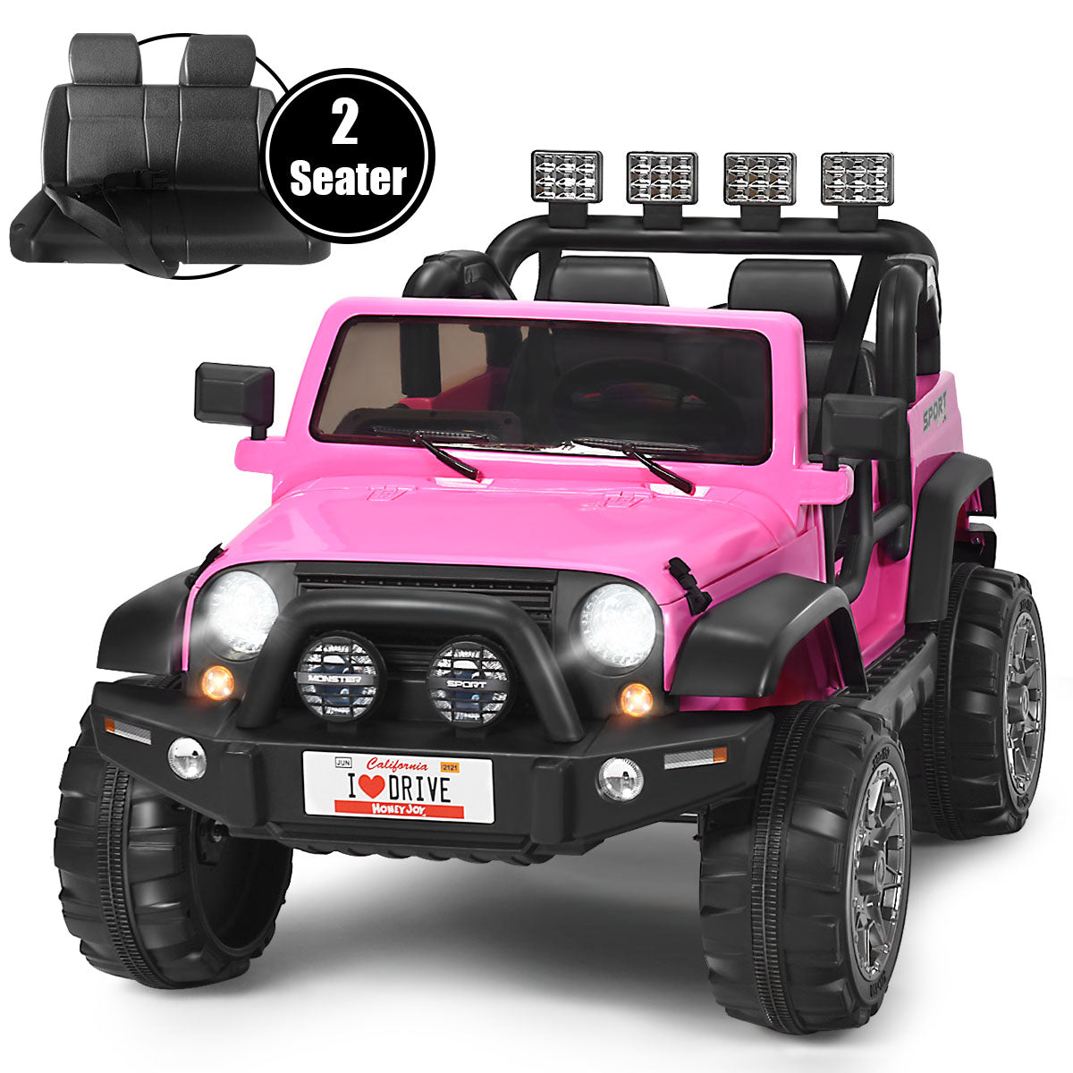 12V Battery Powered Truck Electric 2 Seater Kids Ride On Car with Parental Remote Control Pink