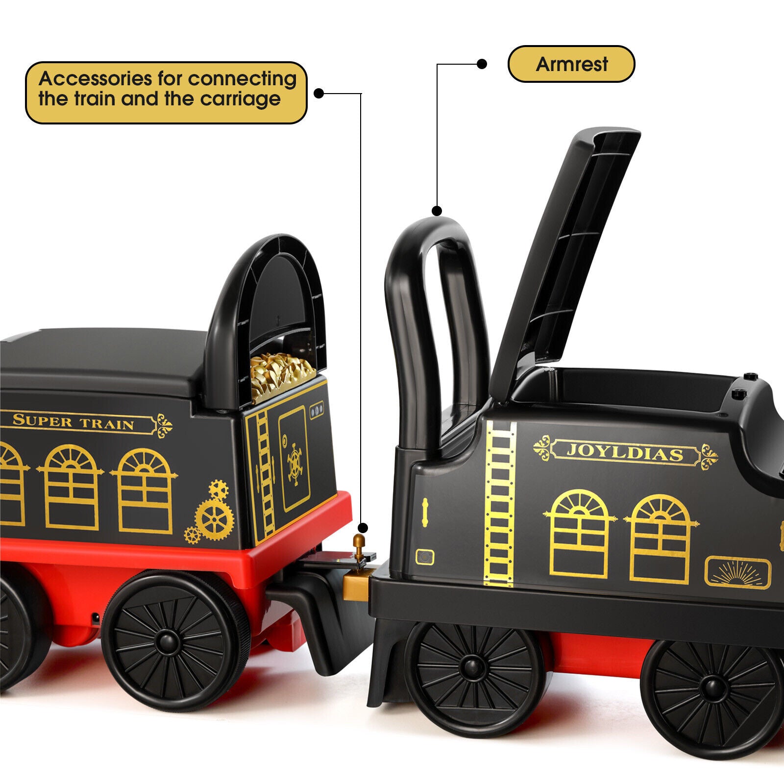 Interactive Train Ride Interactive 6V Electric Kids Train Set with Track, Carriage, Lights, W