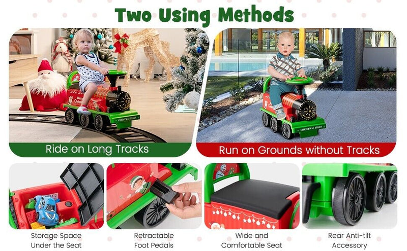 Interactive Train Ride Interactive 6V Kids Ride-On Train with 16-Piece Track Set, Lights, Sou