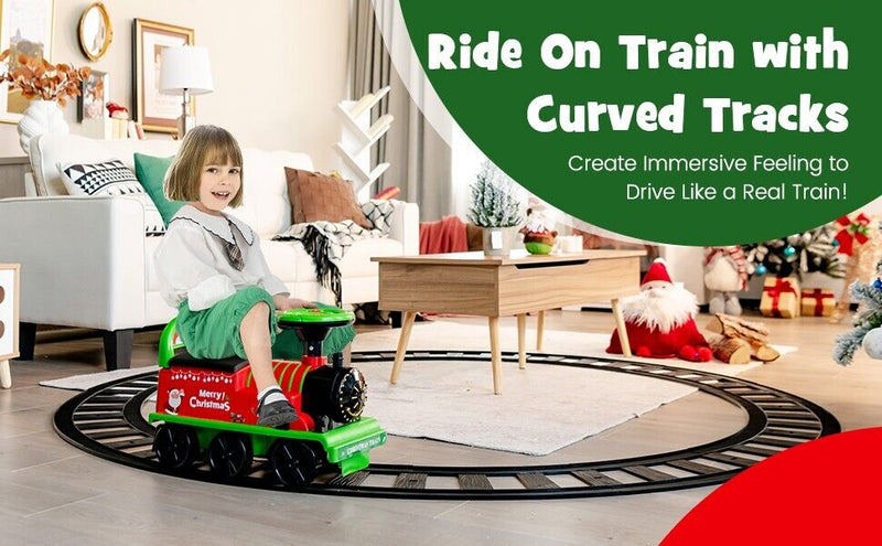 Interactive Train Ride Interactive 6V Kids Ride-On Train with 16-Piece Track Set, Lights, Sou