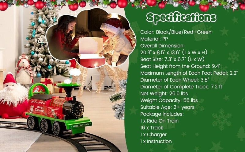 Interactive Train Ride Interactive 6V Kids Ride-On Train with 16-Piece Track Set, Lights, Sou