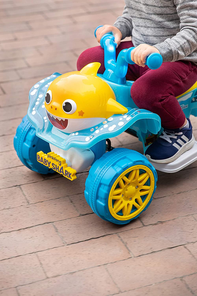 Shark Rine Interactive Baby Shark 6V Quad Ride-On with Light-Up Handlebars and Ca