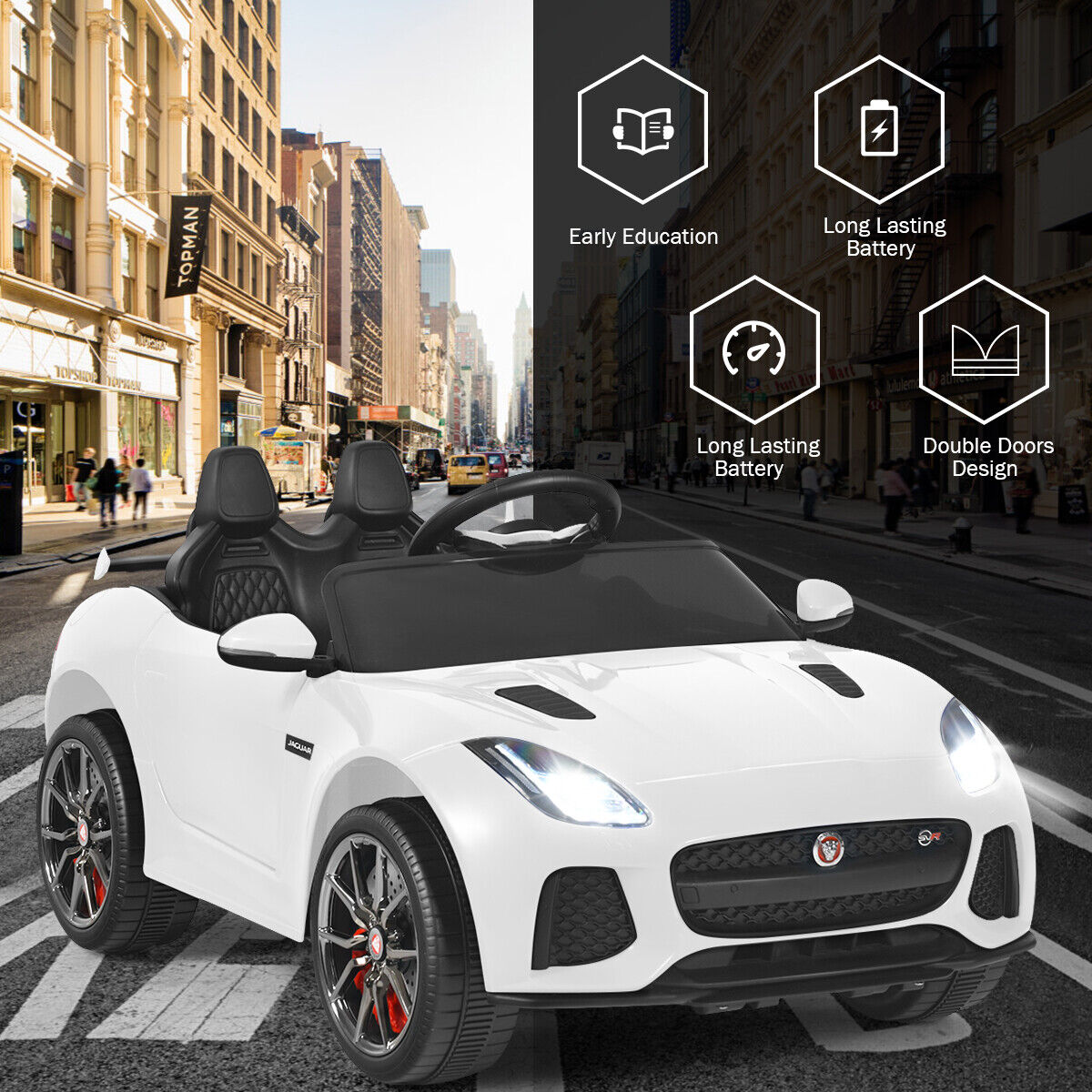 Jaguar F-Type SVR 12V Licensed Kids Ride On Car with Lights, Music, an