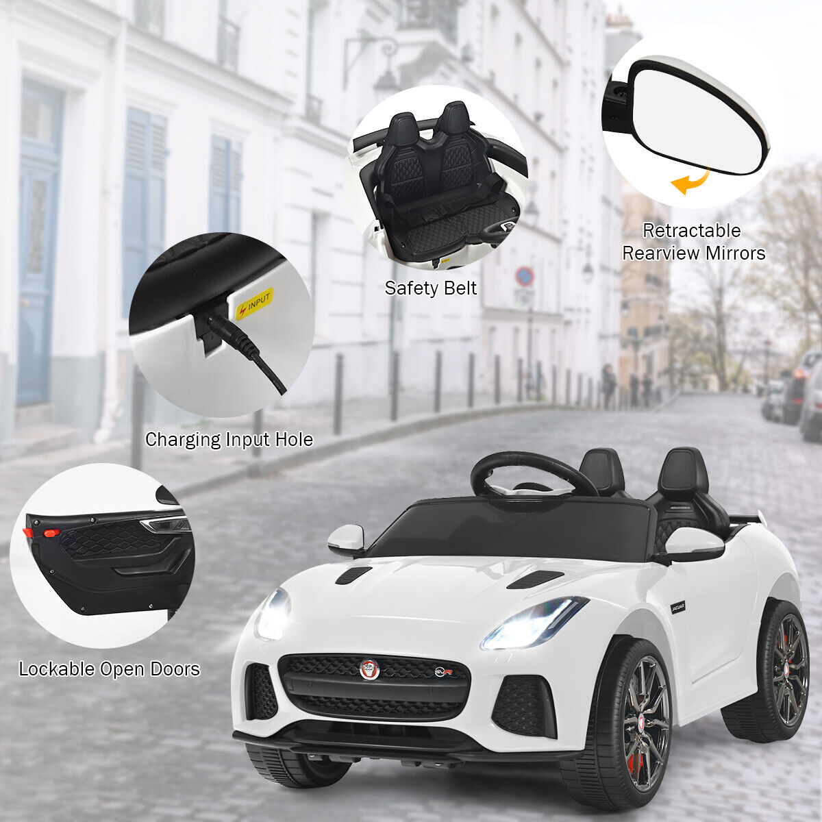 12V Jaguar F Type SVR Licensed Kids Ride On Car White