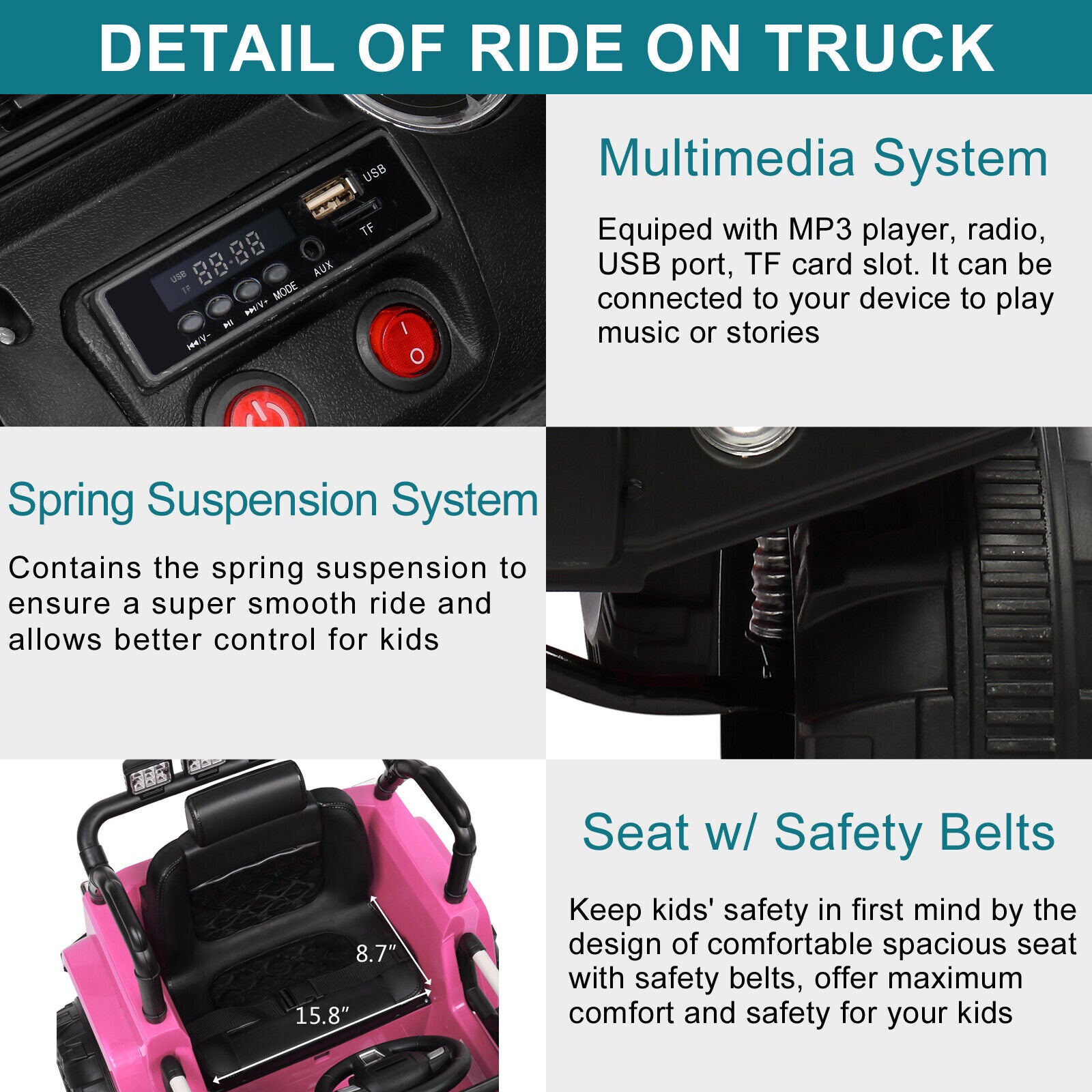 JOYMOR 12V Kids Ride on Truck with Remote Control, Spring Suspension,