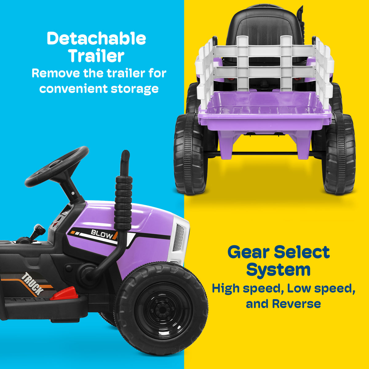 peg perego adventure trailer pink Kidzone 12V Electric Tractor with Trailer Ride-On Toy, Dual Speeds Purple