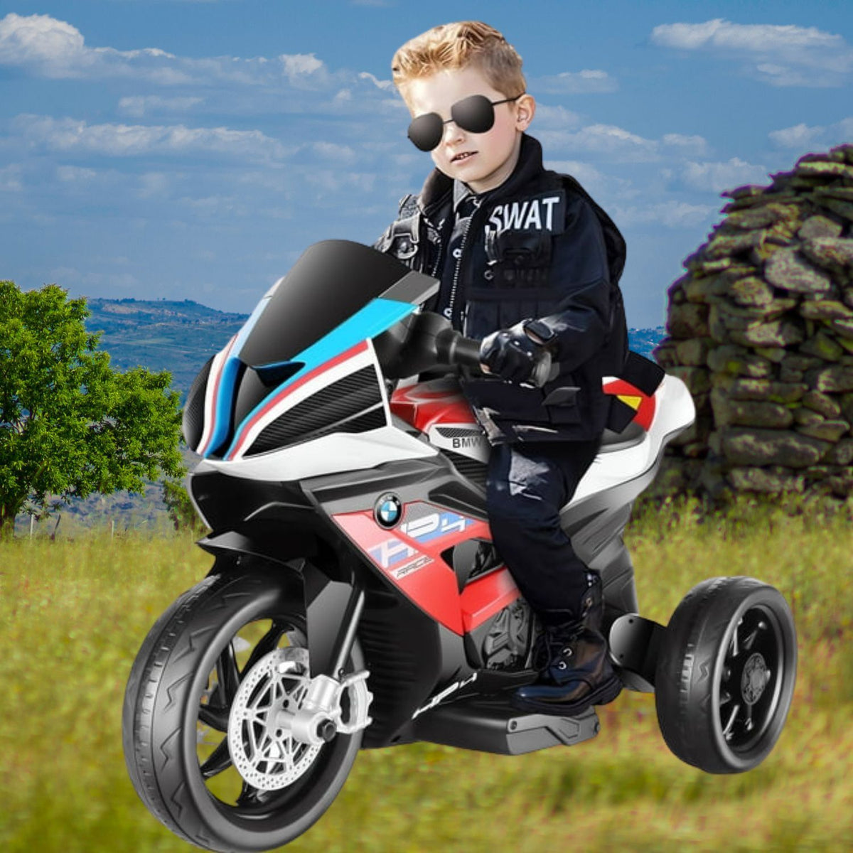 Costway 12V Kids Ride On Motorcycle Licensed BMW 3 Wheels Electric Toy w Light Music Blue