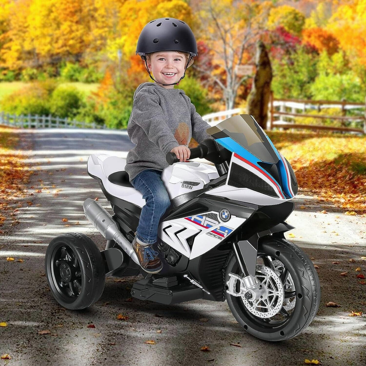 12V Kids Ride On Motorcycle Licensed BMW 3 Wheels w Light Music Blue