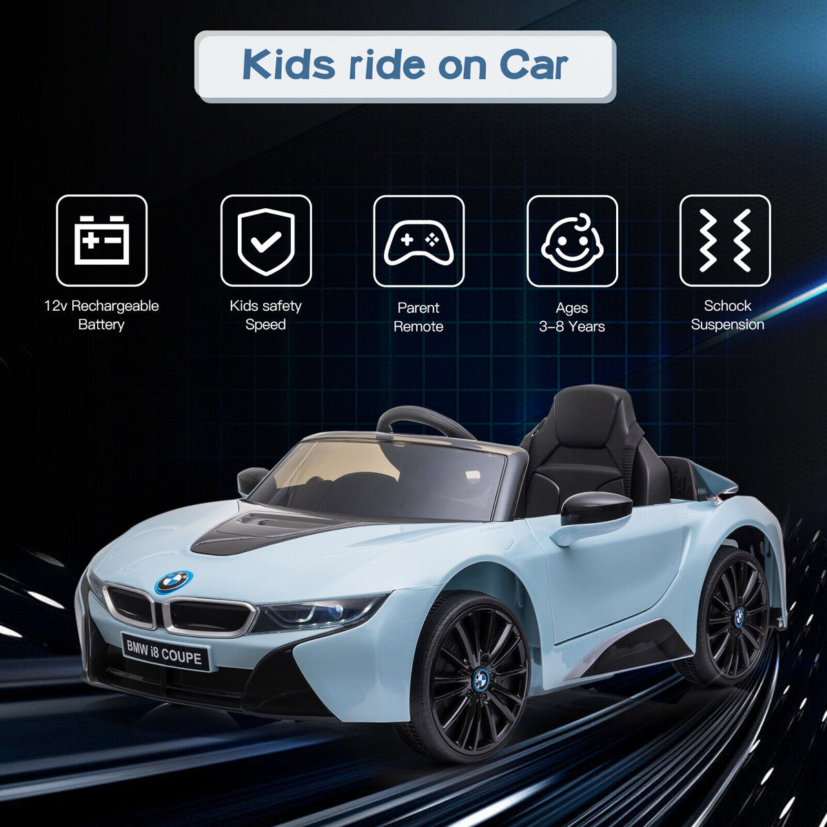 Licensed BMW I8 Coupe 12V Electric Ride-On Car for Kids - Battery Powe
