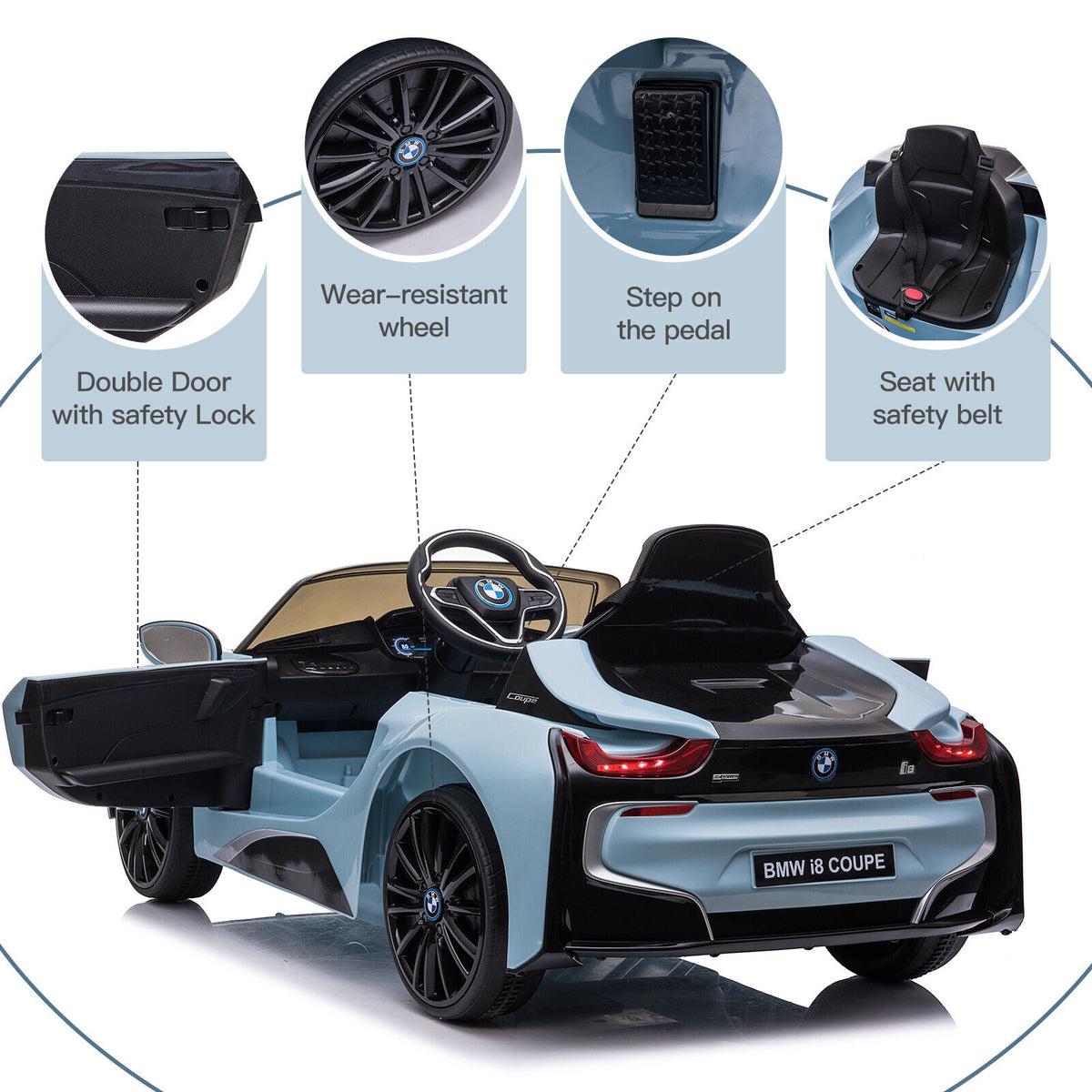 Licensed BMW I8 Coupe 12V Electric Ride-On Car for Kids