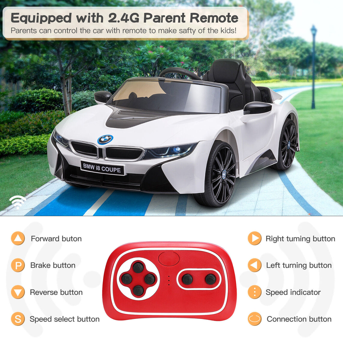 Licensed BMW I8 Style 12V Electric Ride-On Car for Kids with Remote Co
