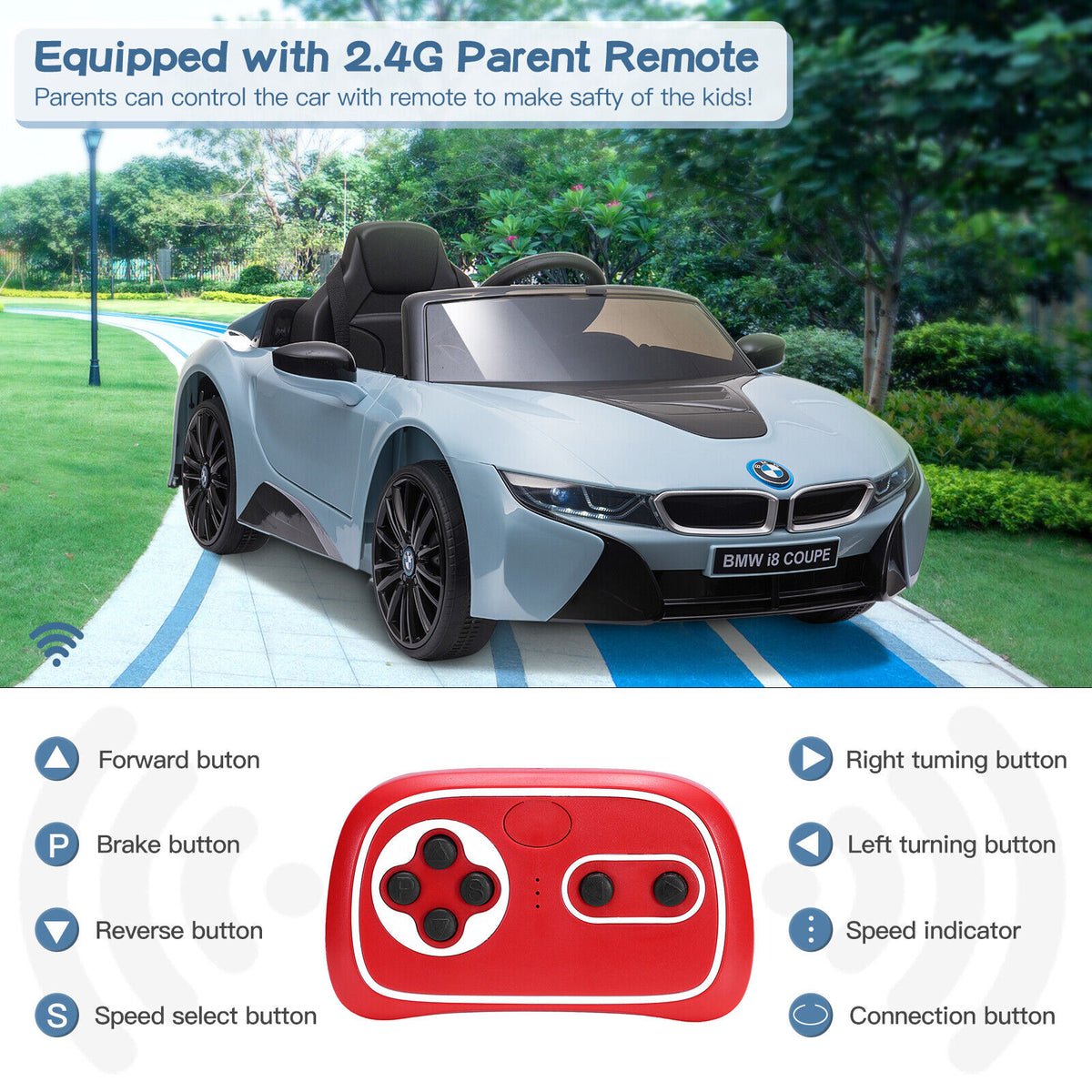 Licensed BMW I8 Style 12V Electric Ride On Car for Kids with LED Light