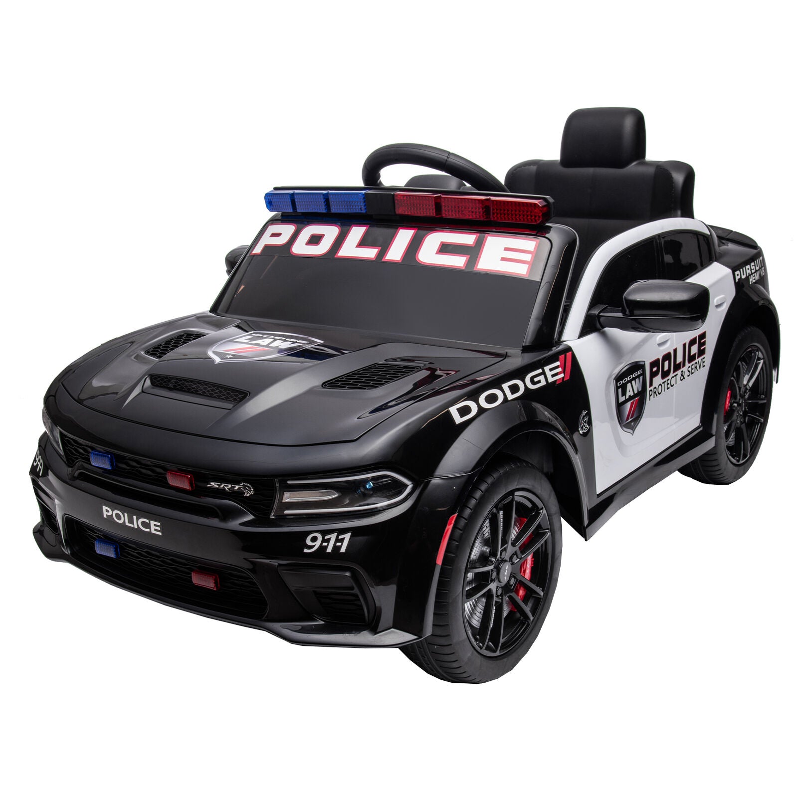 Licensed Dodge Charger,12v Kids ride on police car W/Parents Remote Control,anti-collision bar,Front& top alarm light design,Police car sticker,megaphone,three-speed,slow start,Four wheel suspension.