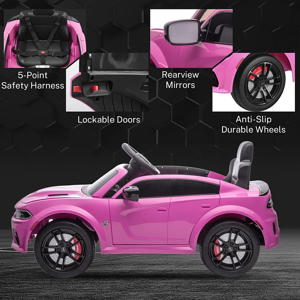 Licensed Dodge Charger SRT Hellcat 12V Electric Ride On Car for Kids w