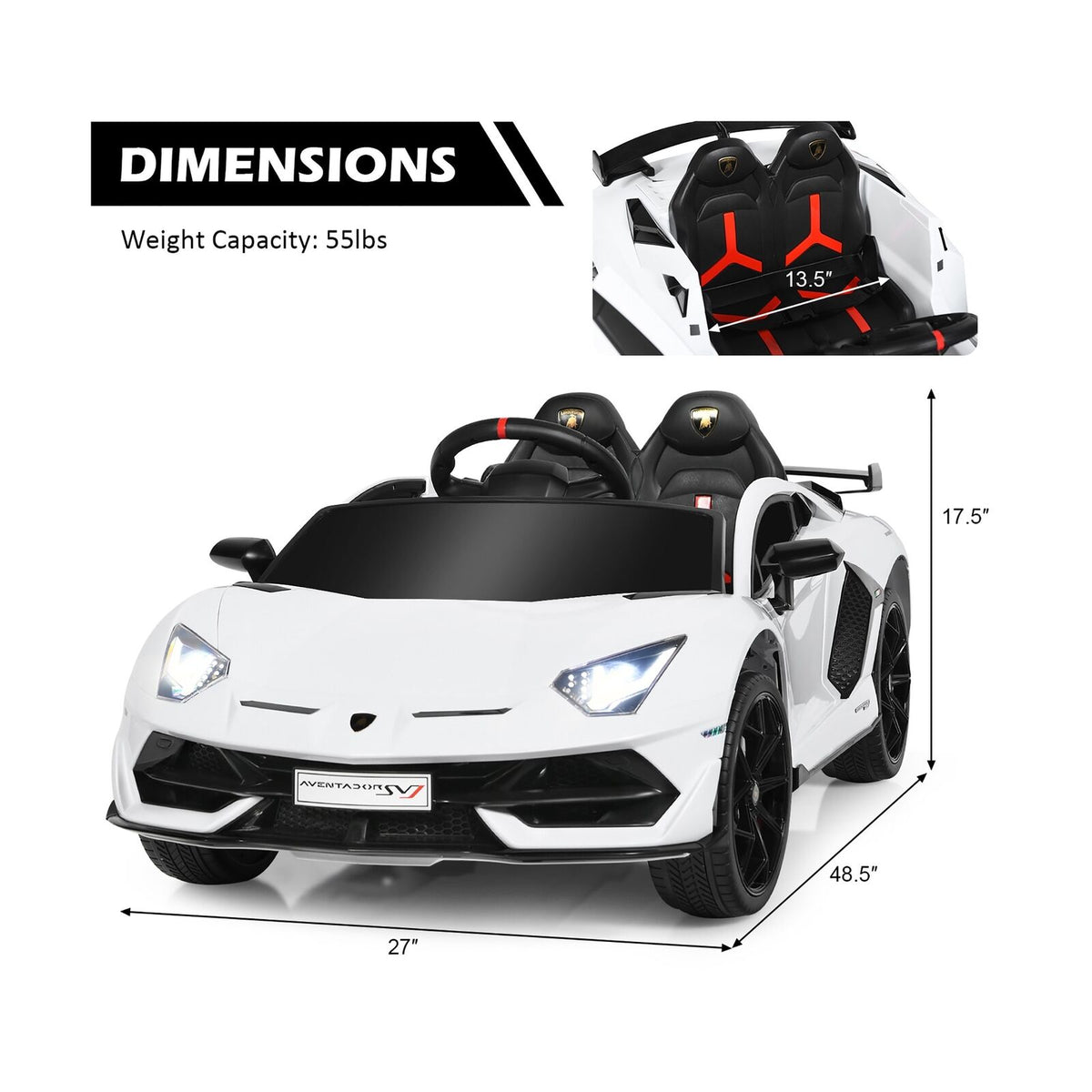 Licensed Lamborghini SVJ RC Ride-On Car for Kids with Trunk & Music -