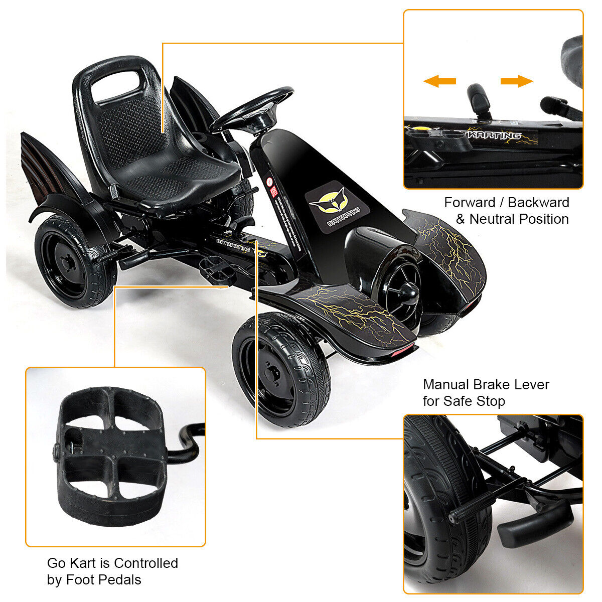Pedal Powered Go Kart for Kids with Clutch Hand Brake
