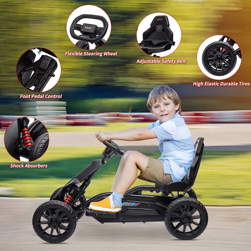 4 Wheel Races Pedal-Powered Go Kart for Kids with Safety Belt - Outdoor 4-Wheel Race