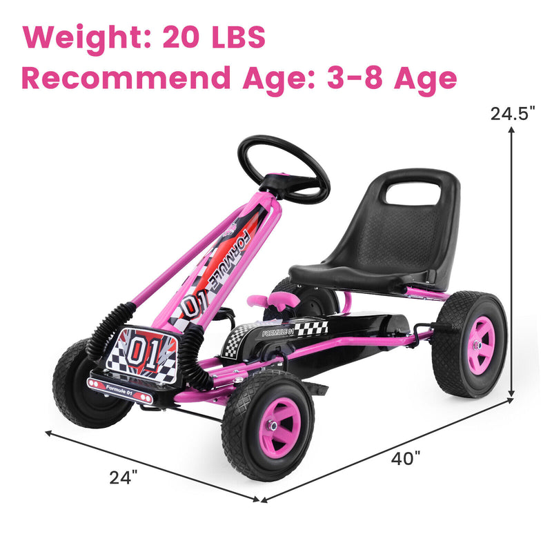 Pedal-Powered Pink Go Kart for Kids with Adjustable Seat