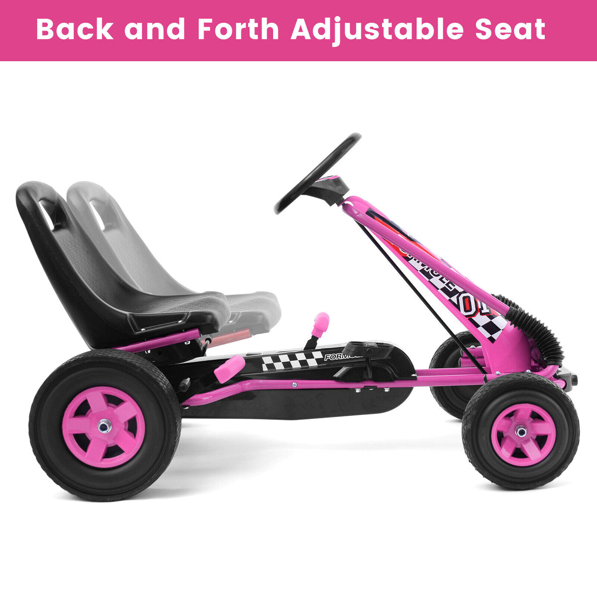 Pedal-Powered Pink Go Kart for Kids with Adjustable Seat