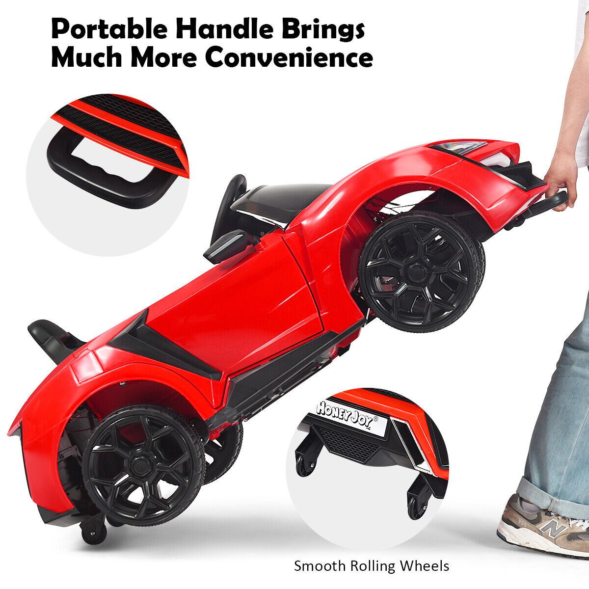 Red 2.4G RC Electric Ride-On Car for Kids with Light, Music, and Opena