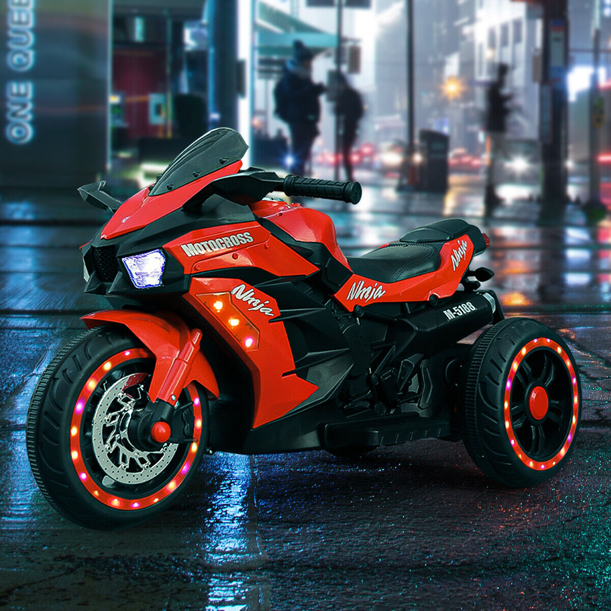 12V Battery 3 Wheel Motorcycle with LED Light Red