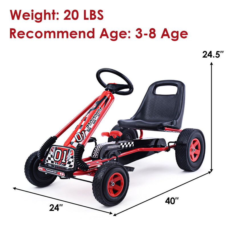 Red 4-Wheel Pedal Go Kart for Kids with Adjustable Seat - Honeyjoy Ride On Toy - 1 Year