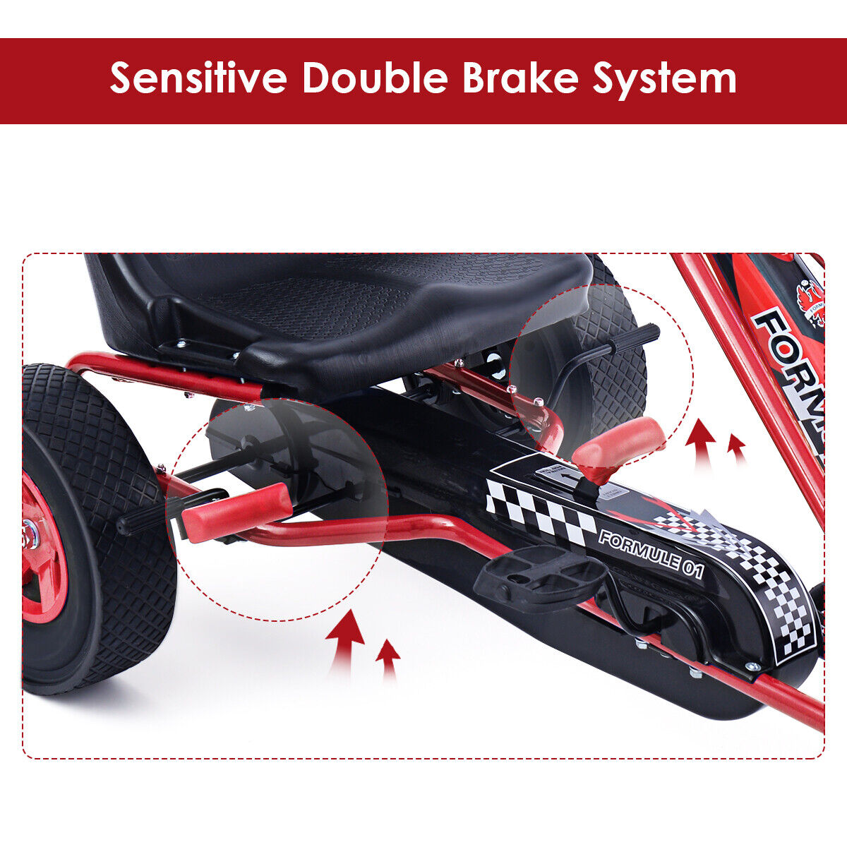 4 wheel pedal bike 4 Wheels Steel Frame Kids Pedal Go Kart Red