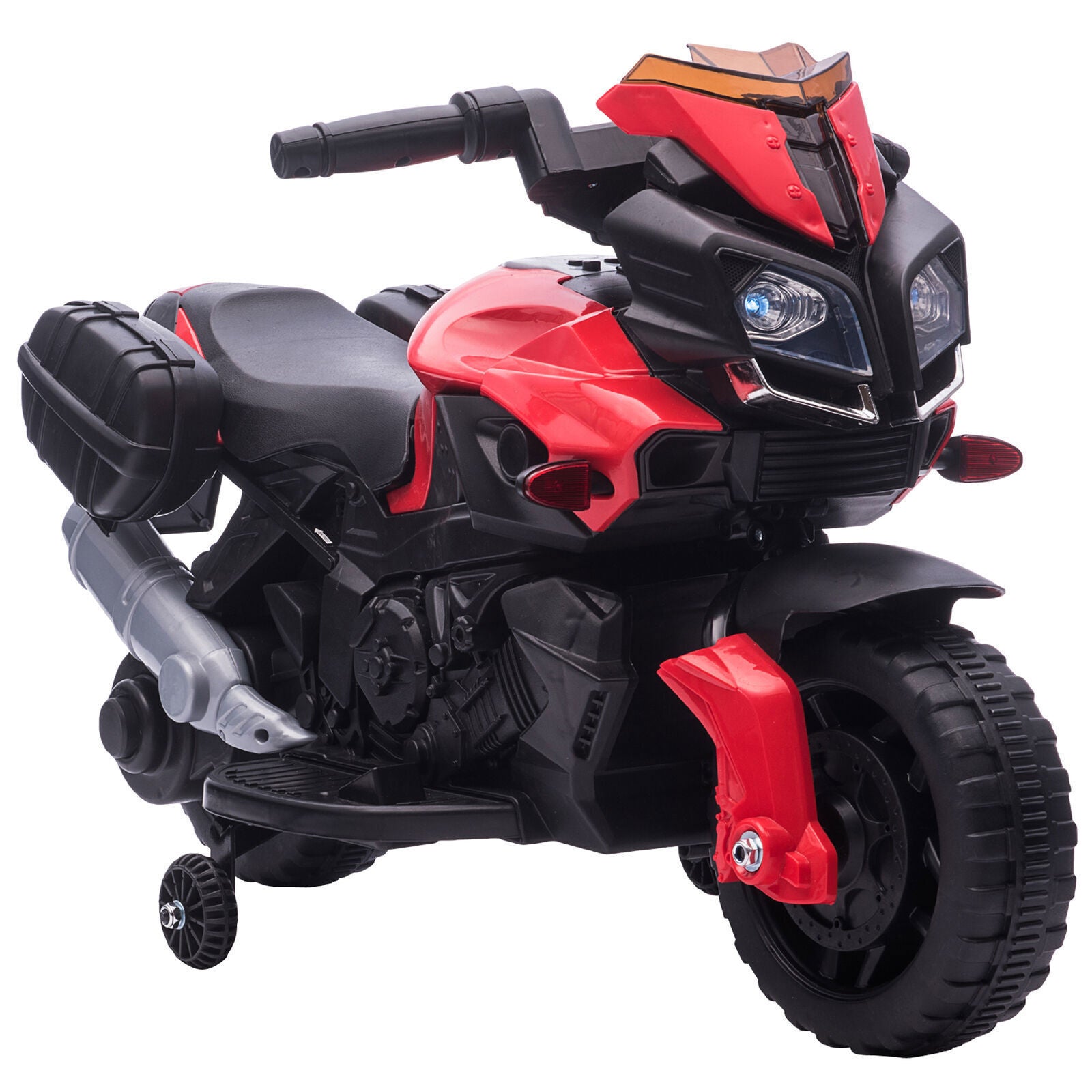 Red Electric Ride-On Motorcycle for Kids with Headlights and Training