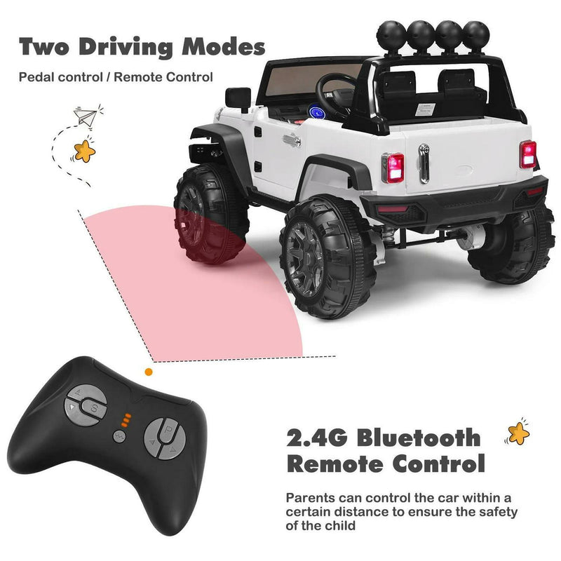 2-Seater Battery-Powered Jeep Car for Kids with Parental Remote Control - White