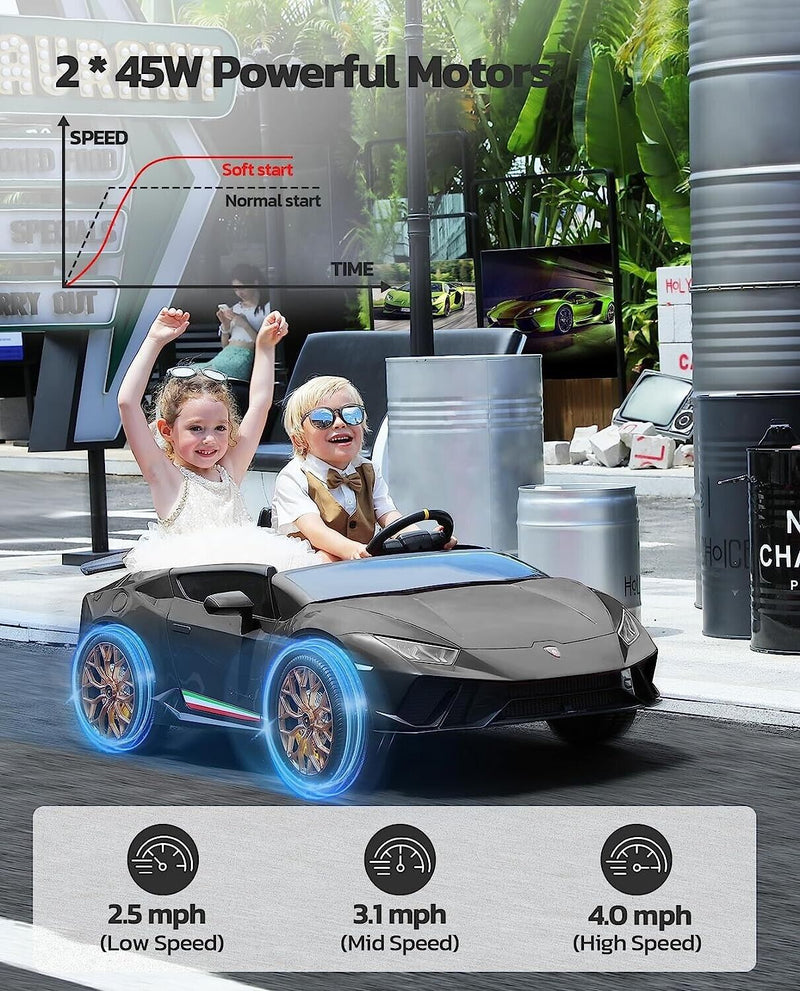 12V10Ah Electric Black Lamborghini Ride-On Car for Kids - 2 Seater with Remote Control