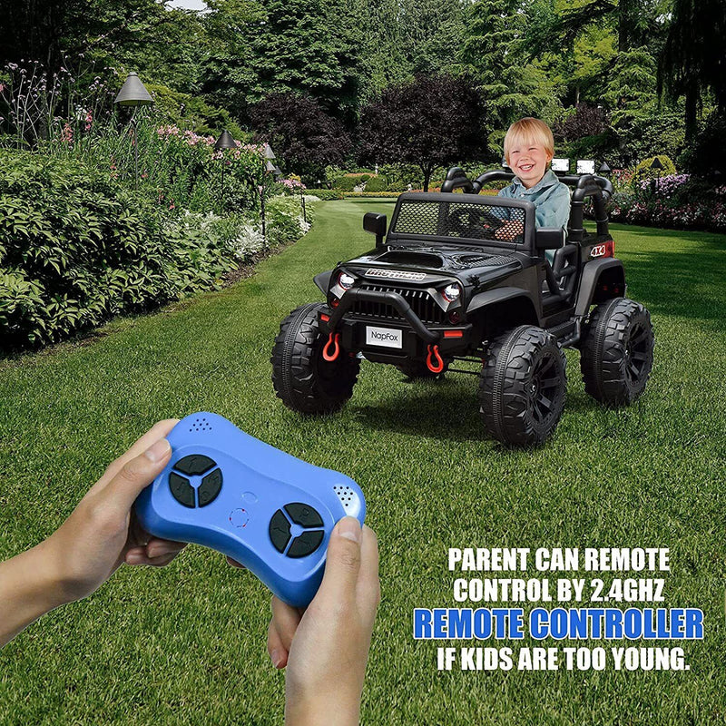 12V Battery Powered Electric Ride On Car for Kids with 2 Seats - Black, 48.4