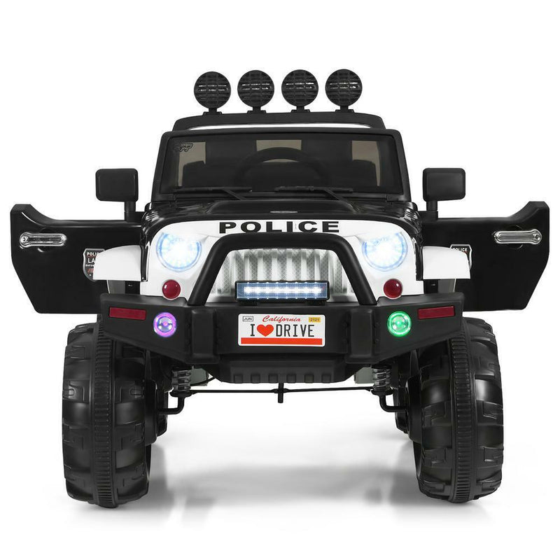 12 Volt Electric Kids Ride-On Police Truck Car with MP3 Player, Bluetooth Connectivity, and Remote Control - Black