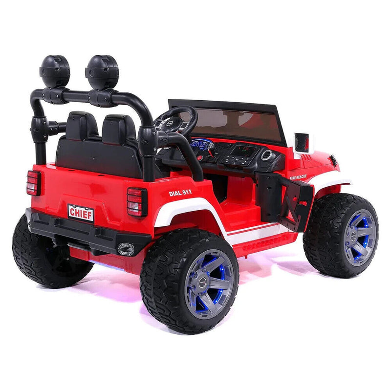 24V Dual-Seater Children's Ride-On Fire Truck Jeep, 2 Strong Motors, Rubber Wheels + Remote Control