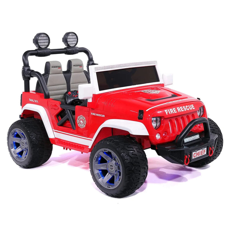24V Dual-Seater Children's Ride-On Fire Truck Jeep, 2 Strong Motors, Rubber Wheels + Remote Control