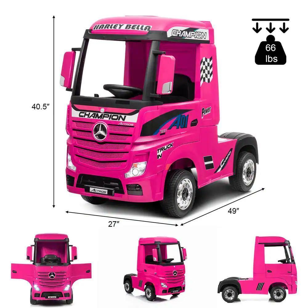 Electric Kids Toy Mercedes Benz Actros Remote Control Pink Ride-on Car