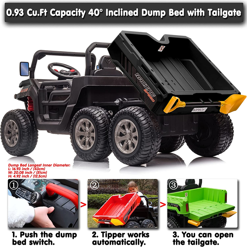 6X6 24V Children's Electric Vehicle 4WD Double Seater Ride-On Truck Dump Bed 6 Wheeler UTV Plaything