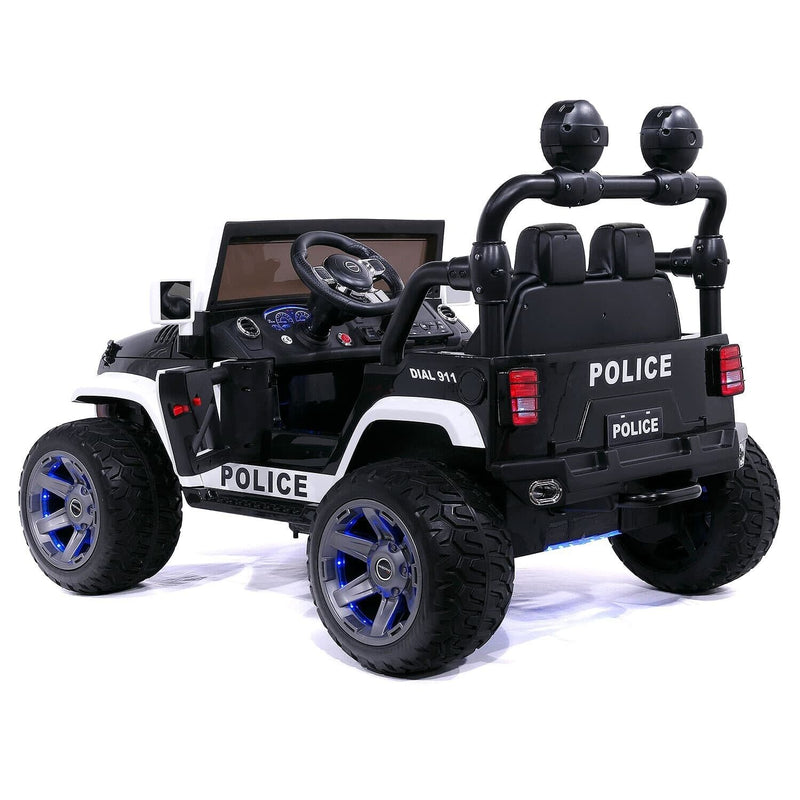 24V Dual Seater Children's Electric Police Vehicle, Off-Road Truck Jeep, 2 High-Powered Engines, Pneumatic Wheels, Remote Control Operation