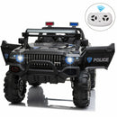 Police Truck RC Ride-On Car for Kids with Remote Control, LED Lights, and MP3 Player - Black