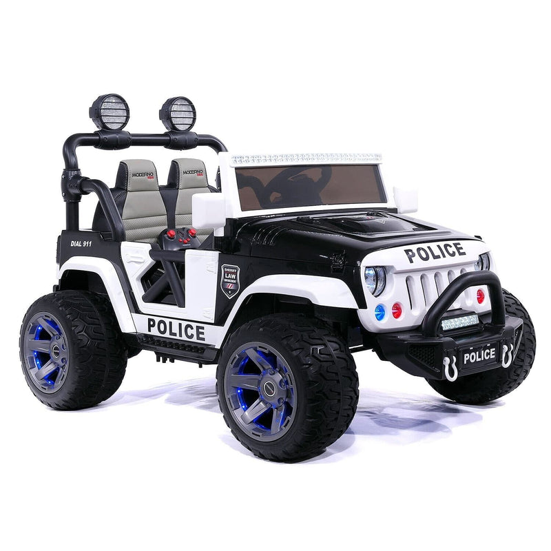 24V Dual Seater Children's Electric Police Vehicle, Off-Road Truck Jeep, 2 High-Powered Engines, Pneumatic Wheels, Remote Control Operation