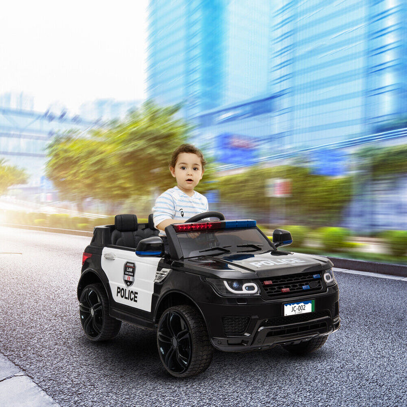12V Children's Police Ride-On Vehicle Electric Cars with 2.4G Remote Control and LED Flashing Lights U1