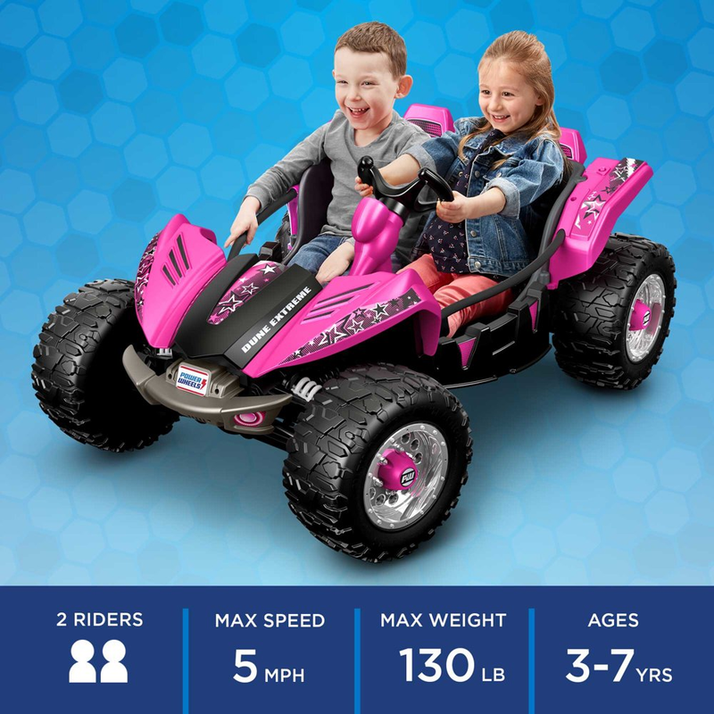 Pink 2-Seater Ride-On Sports Car with Extra Wide Wheels and 12V Battery for Speed up to 5 Miles per Hour