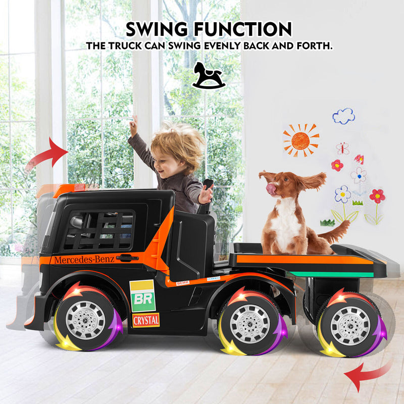 12V10AH Battery Kids Ride On Truck with Swing, Trailer, LED, MP3, and Bluetooth RC Features